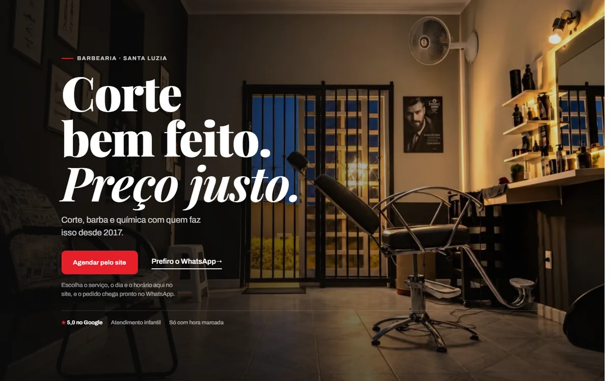 Site igorbarber.com.br aberto no computador